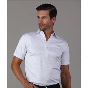 NWT Collars and Co Polo Large Semi-Spread White Navy Polka Dot Mens Golf Career